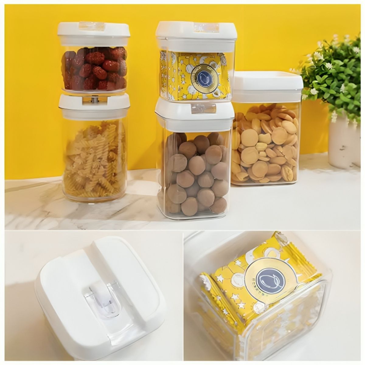 GENERICO - Set de 4 Contenedores Organizadores para Cereales, Granos y Líquidos