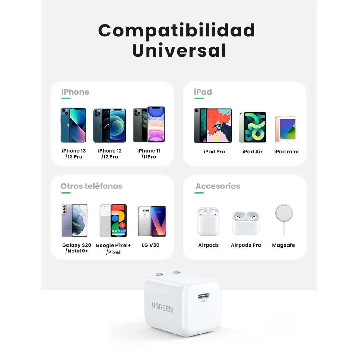 UGREEN - Cargador Tipo C 20W PD 3.0 Conector Plegable UGREEN