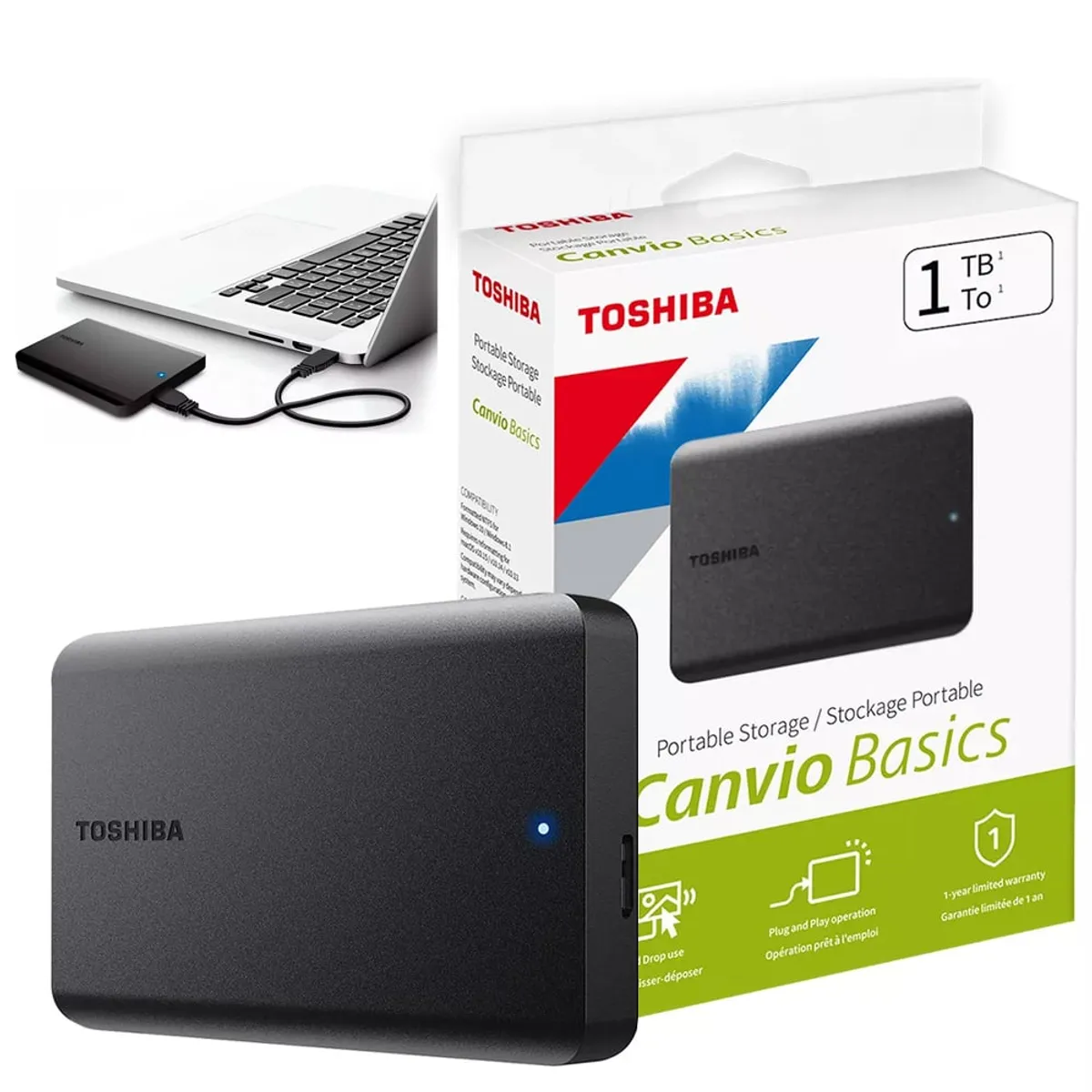 TOSHIBA - Disco Duro Externo TOSHIBA 1TB Canvio Basics USB 3.0