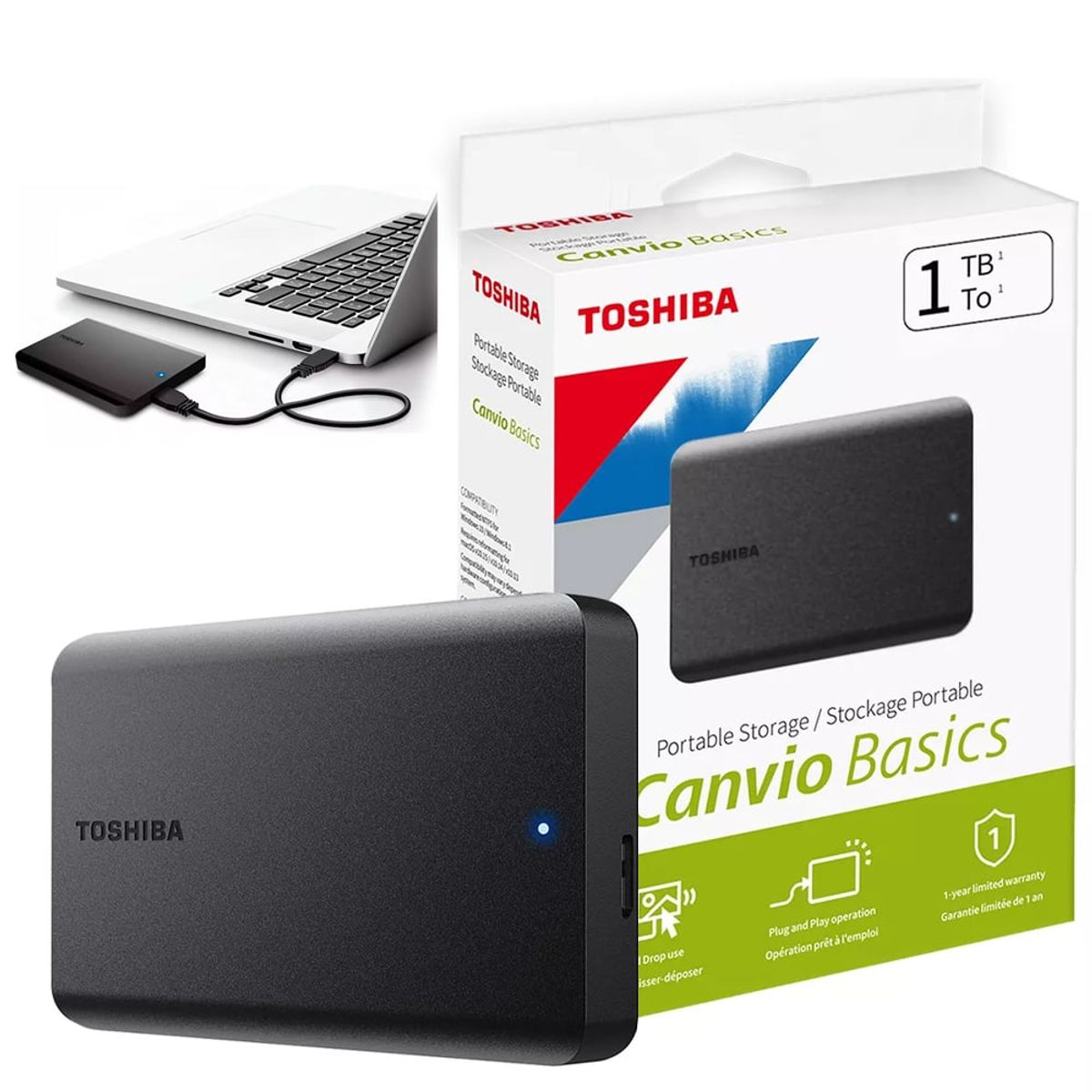TOSHIBA - Disco Duro Externo TOSHIBA 1TB Canvio Basics USB 3.0