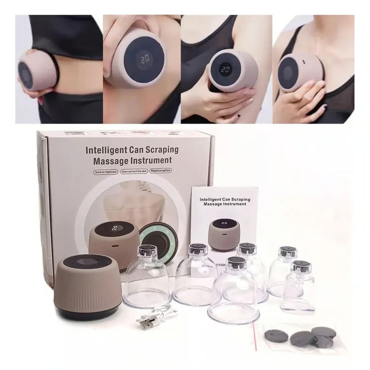 OEM - MASAJEADOR VENTOSA ELÉCTRICO MAGNÉTICO RECARGABLE+ 6 COPAS + ACEITE