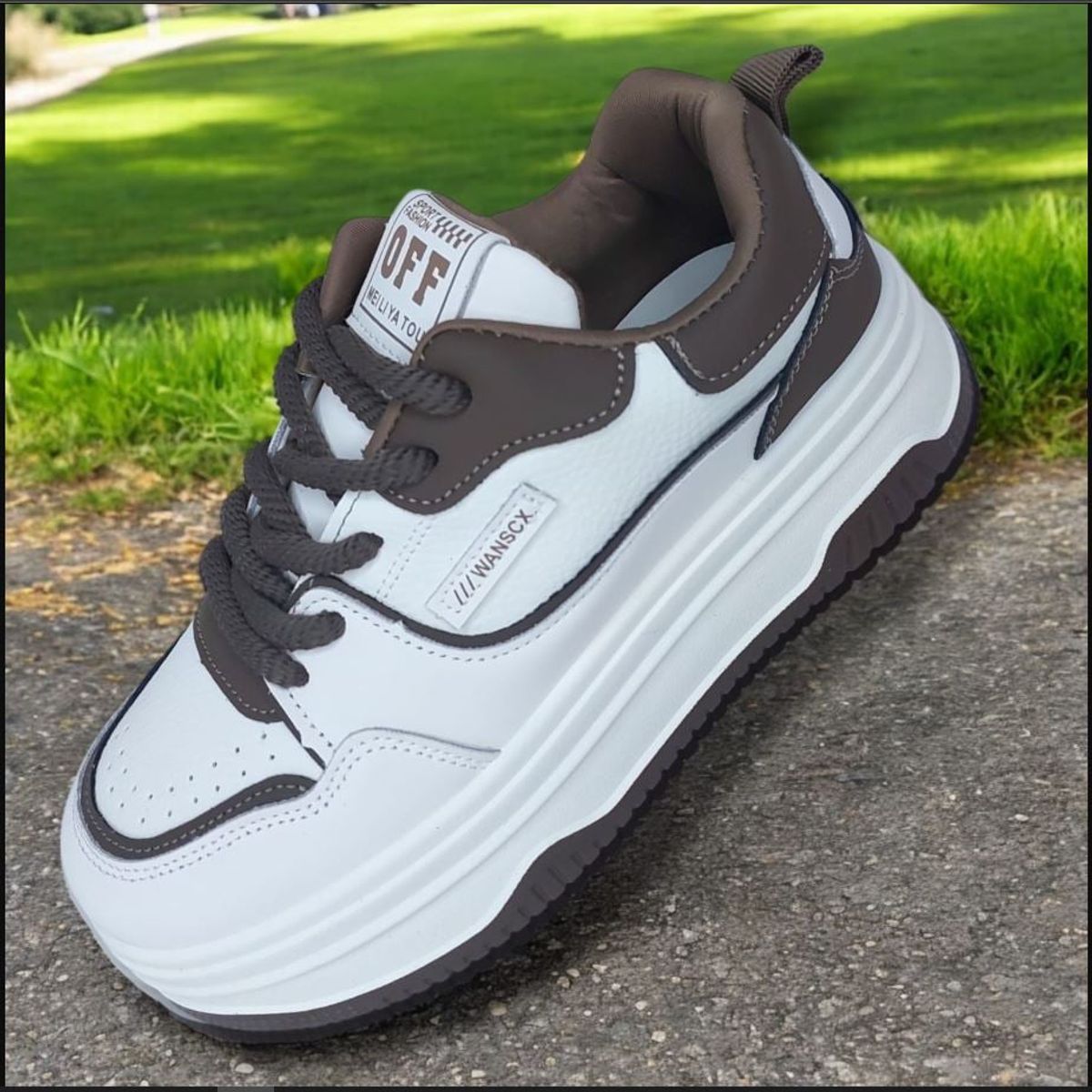 GENERICO - ZAPATILLA PARA DAMA FASHION OFF BLANCOMARRON - V149