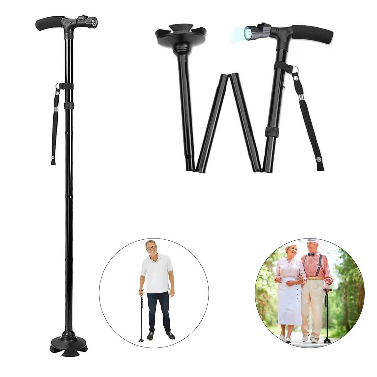 GENERICO - Bastón Ortopedico plegable antideslizante regulable con Luz Led