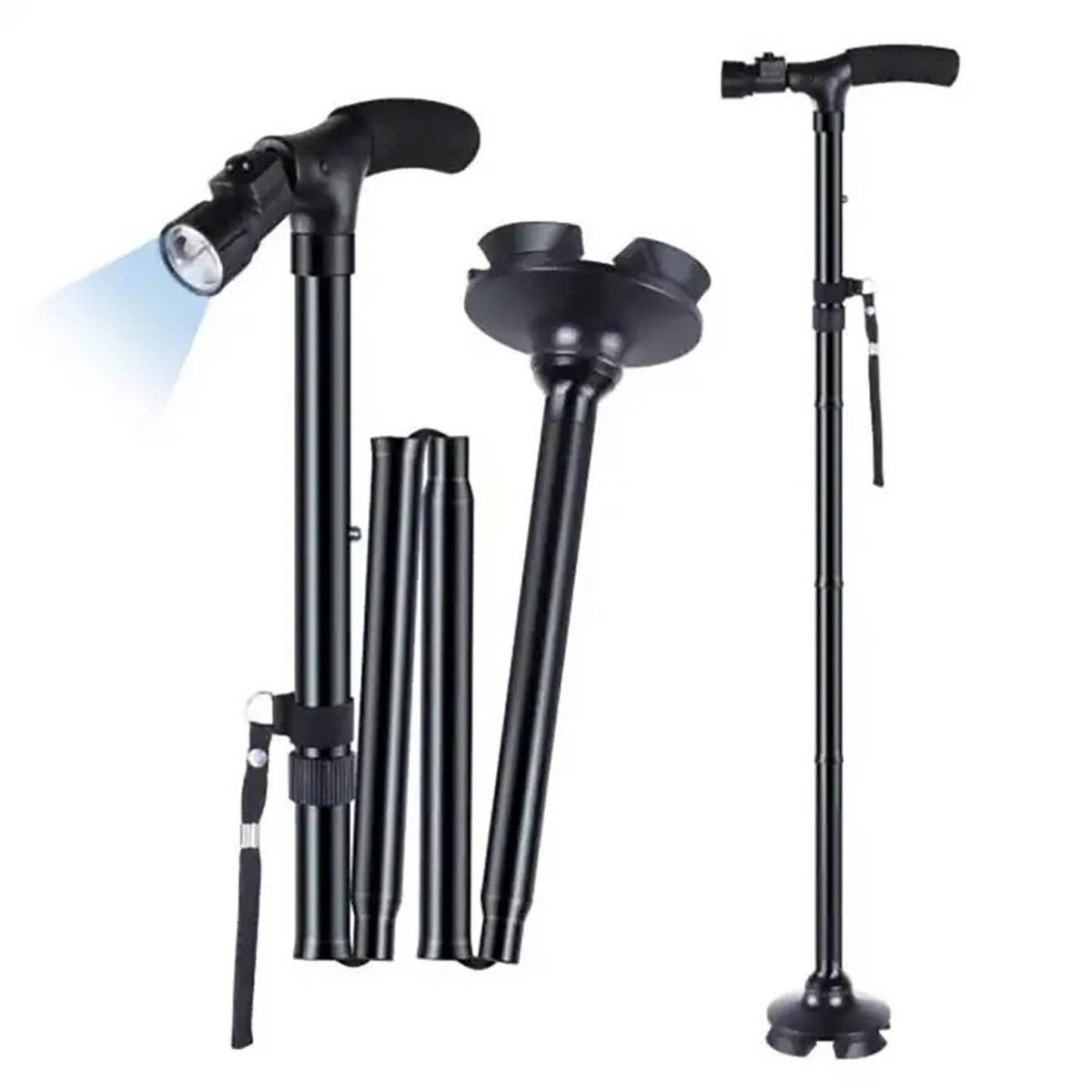 GENERICO - Bastón Ortopedico plegable antideslizante regulable con Luz Led