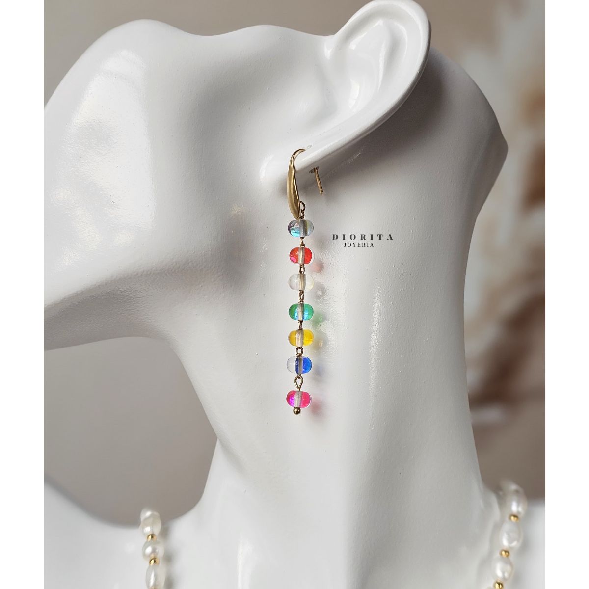 GENERICO - ARETES DE LARGOS MULTICOLOR DE CRISTAL ELEGANTES MUJER