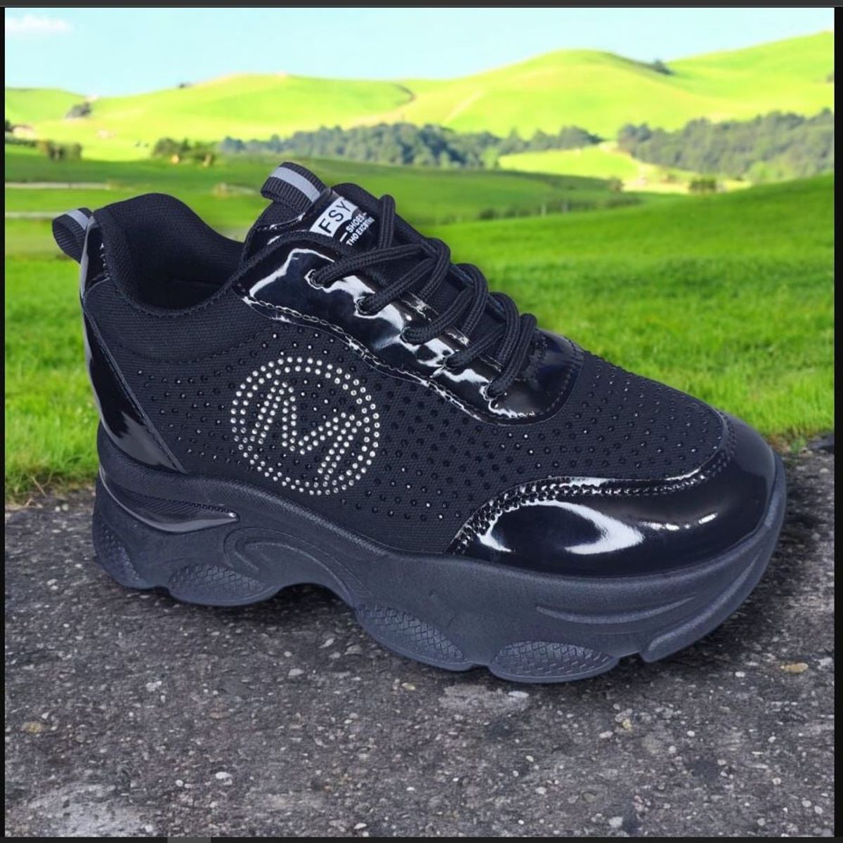 GENERICO - ZAPATILLA CON PLATAFORMA ALTA 8CM FYST SHOES NEGRO - V1559