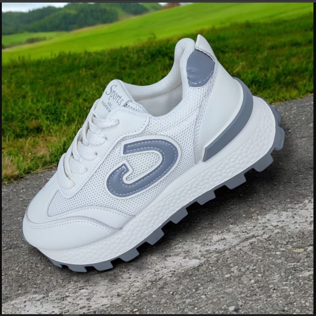 GENERICO - ZAPATILLA  CON PLATAFORMA ALTA 6CM SPORTS FASHION BLANCOGRIS - V163