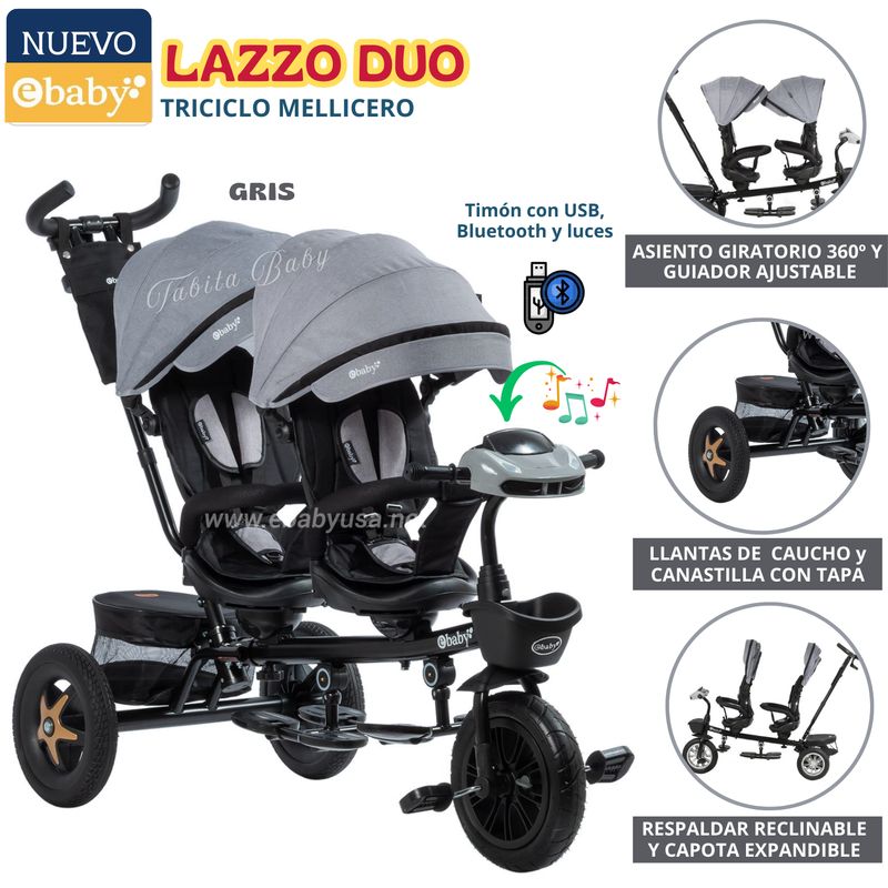 EBABY - Triciclo Guiador Mellicero Lazzo Gris Ebaby