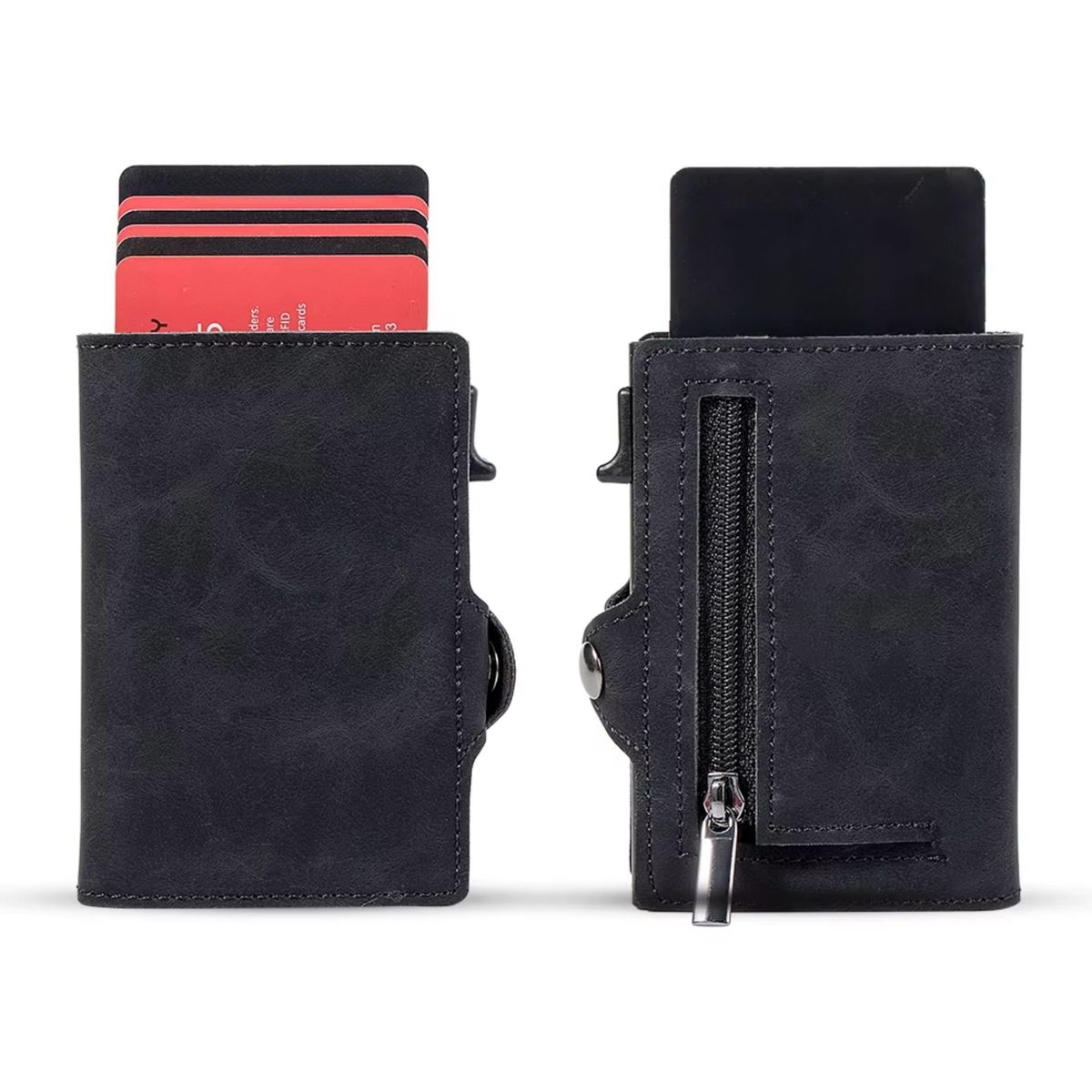 KASHITA - Billetera Tarjetero Smart Negra Monedero Bloqueo RFID Anti-Robo