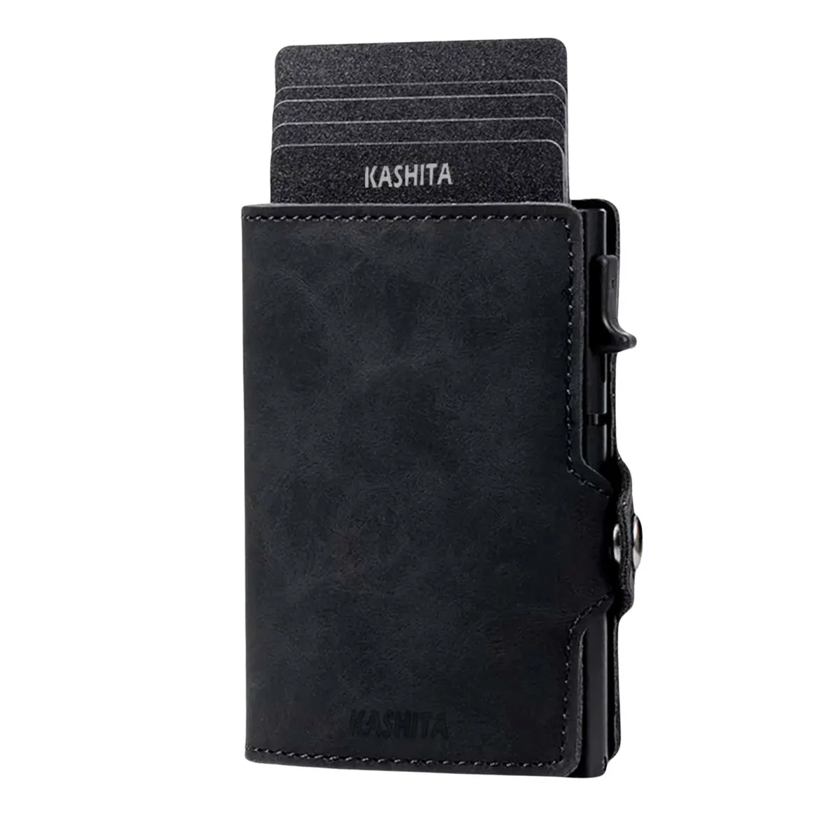 KASHITA - Billetera Tarjetero Smart Negra Monedero Bloqueo RFID Anti-Robo