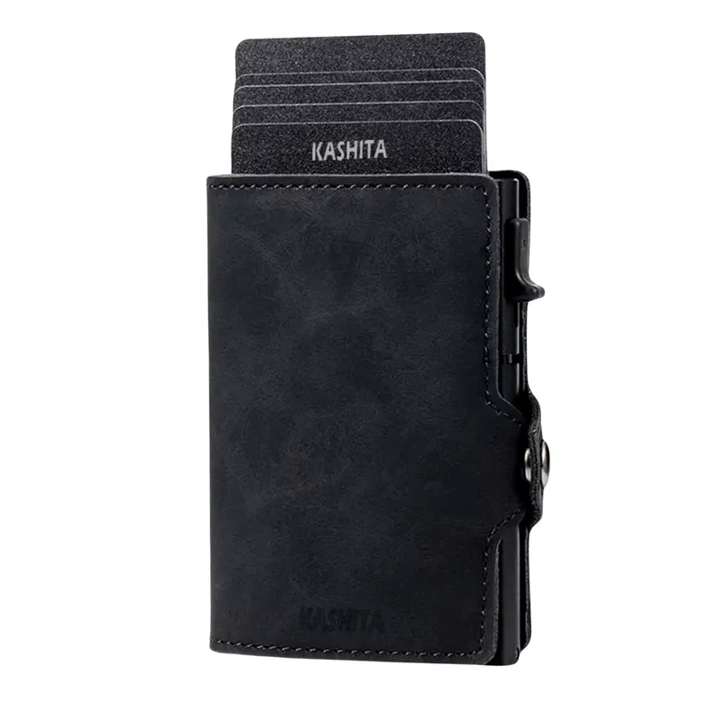 KASHITA - Billetera Tarjetero Smart Negra Monedero Bloqueo RFID Anti-Robo