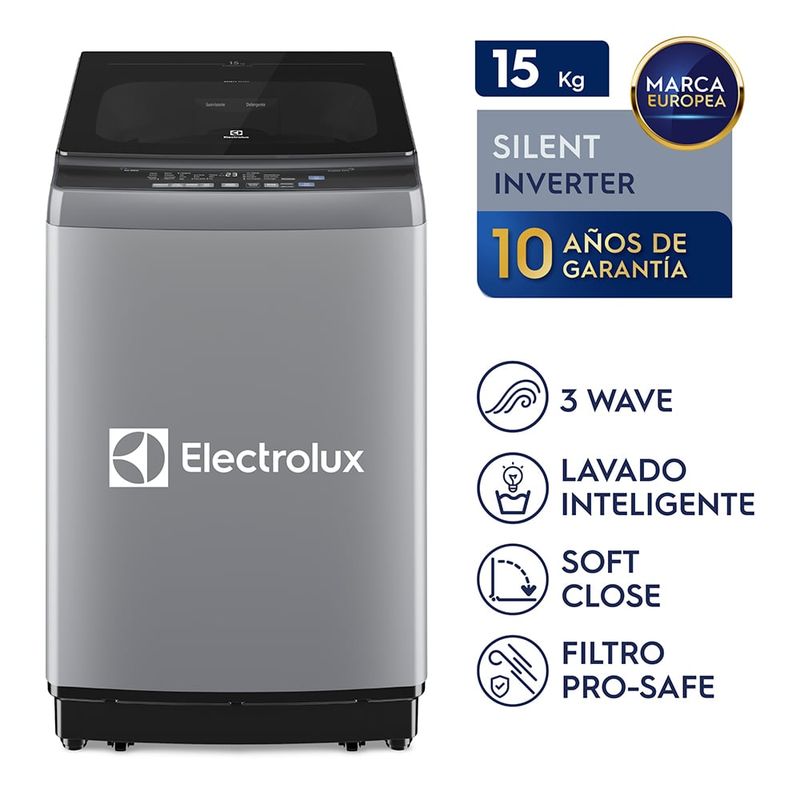 ELECTROLUX - Lavadora Electrolux Carga Superior 15 kg Efficient Gris EWIP15F2XSWG