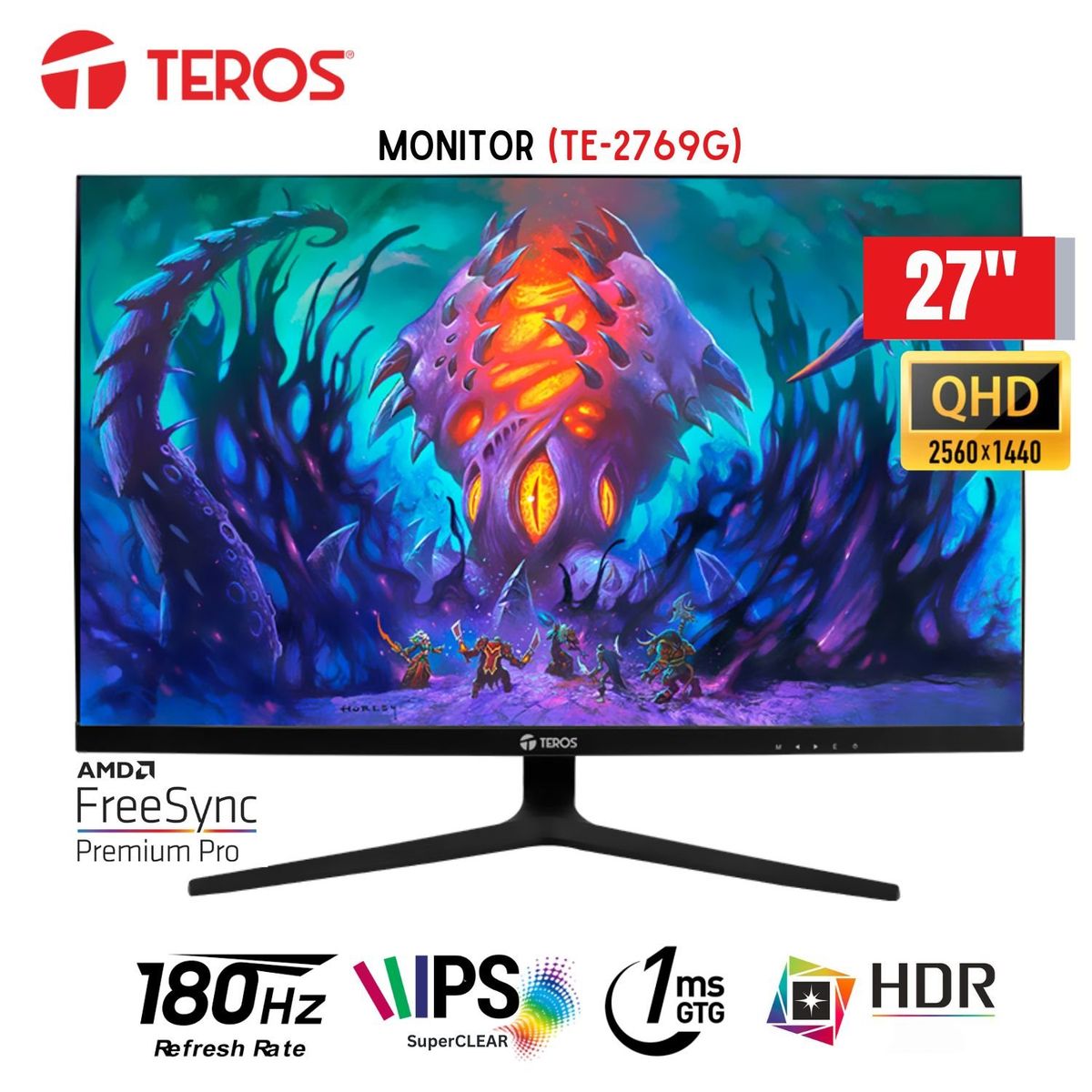 TEROS - Monitor Plano Gaming Teros TE-2769G, 27" QHD IPS, 180 Hz, 1ms, HDMI