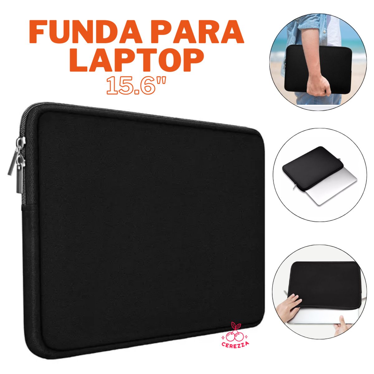GENERICO - FUNDA CON CIERRE PARA LAPTOP NEOPRENO 15.6 PULGADAS NEGRO