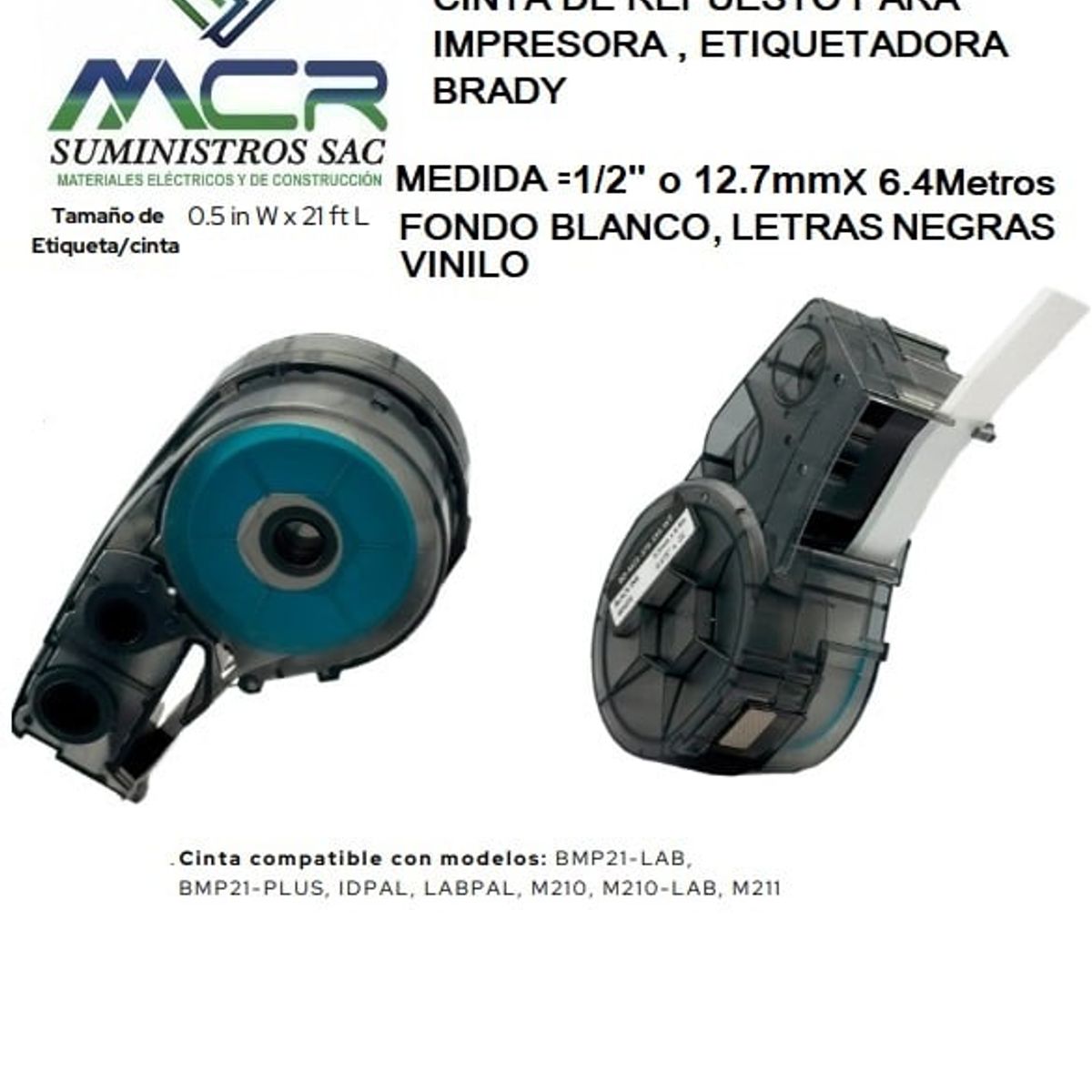 GENERICO - CINTA BLANCO DE 12MM O 1 /2" X 6.4M DE LARGO PARA ETIQUETADOR BRADY