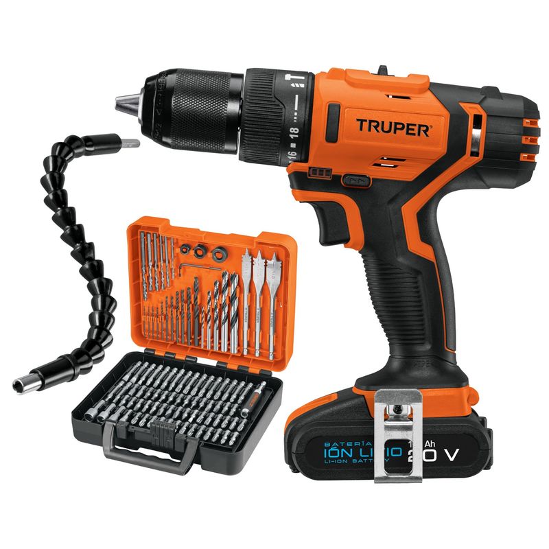TRUPER - TALADRO PERCUTOR INALAMBRICO 20V, + SET 101 PIEZAS TRUPER