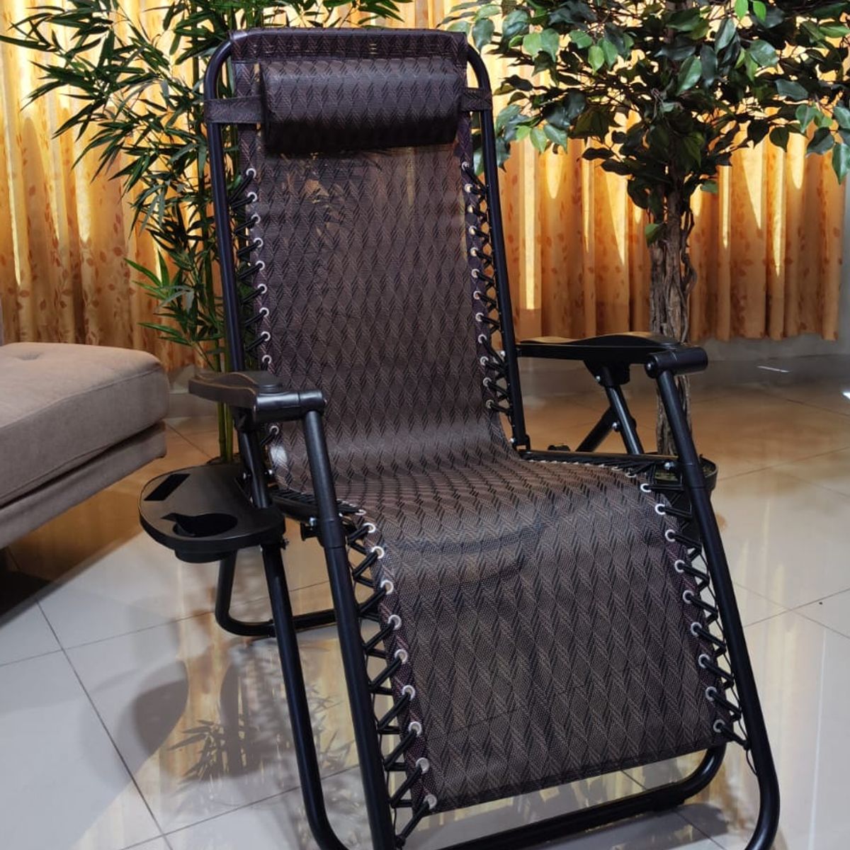 GENERICO - SILLA PLEGABLE RECLINABLE REPOSERA DE TERRAZA GRAVEDAD CERO BANDEJA PORTA VASO