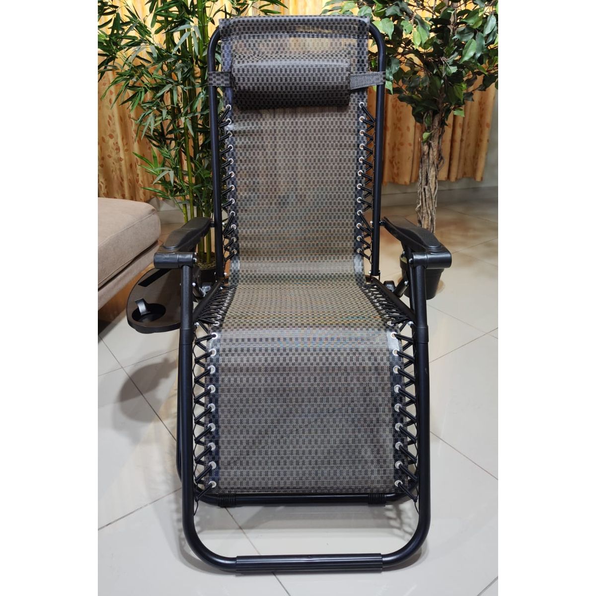 GENERICO - SILLA PLEGABLE RECLINABLE REPOSERA DE TERRAZA GRAVEDAD CERO BANDEJA PORTA VASO