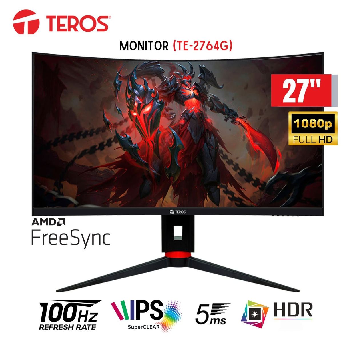 TEROS - Monitor Curvo TerosS TE-2764G, 27" Pulg. FHD VA, 240 Hz, HDMI, DP