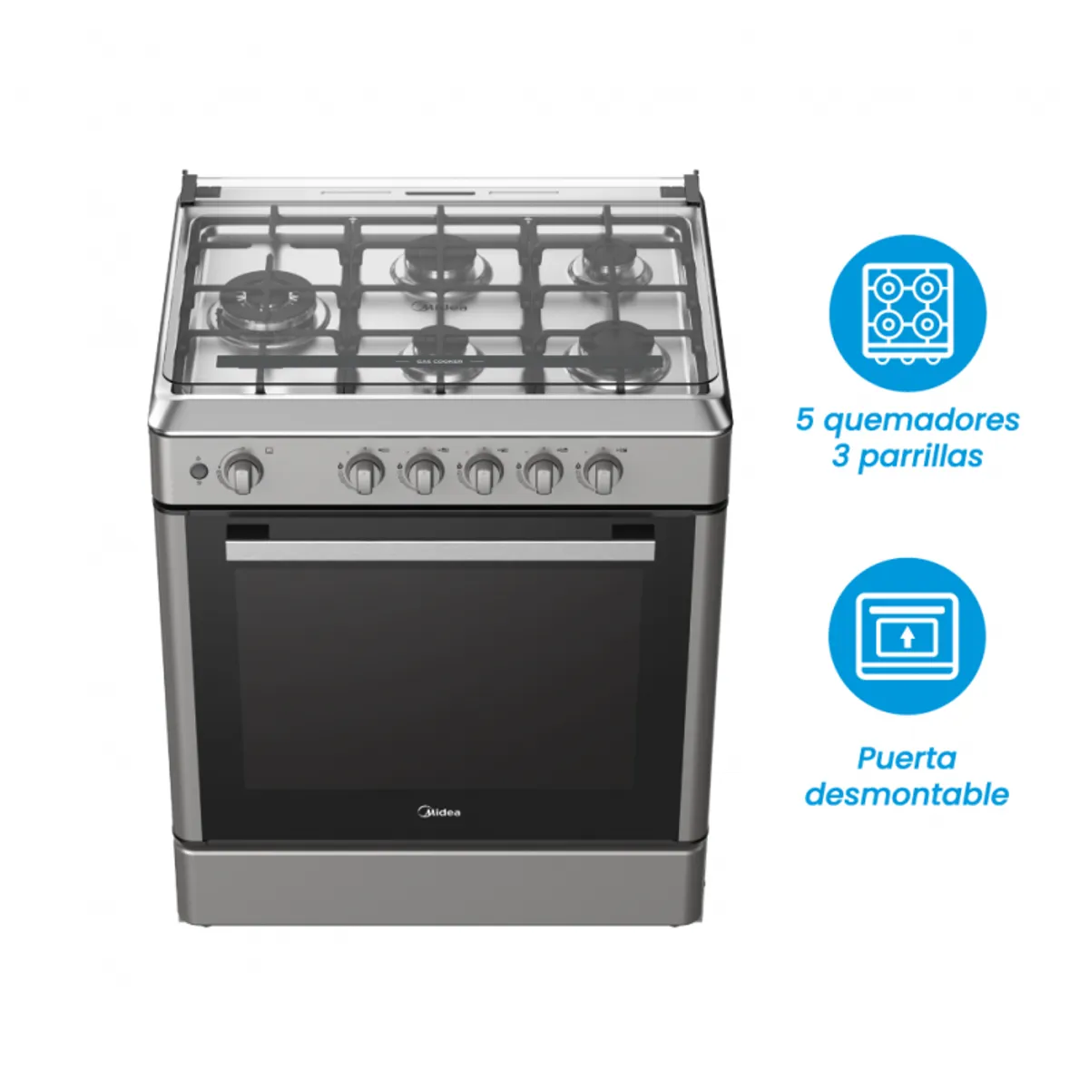 MIDEA - Cocina De Pie 1 Horno 5 Hornillas 30" Silver Midea MGS30FS2LBAMB-PE
