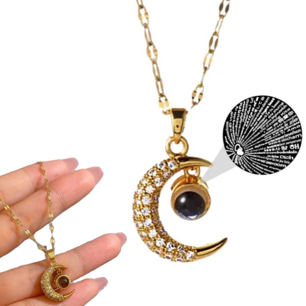 NO LOGO - Collar Dije De Luna Proyector Te Amo 100 Idiomas Regalo