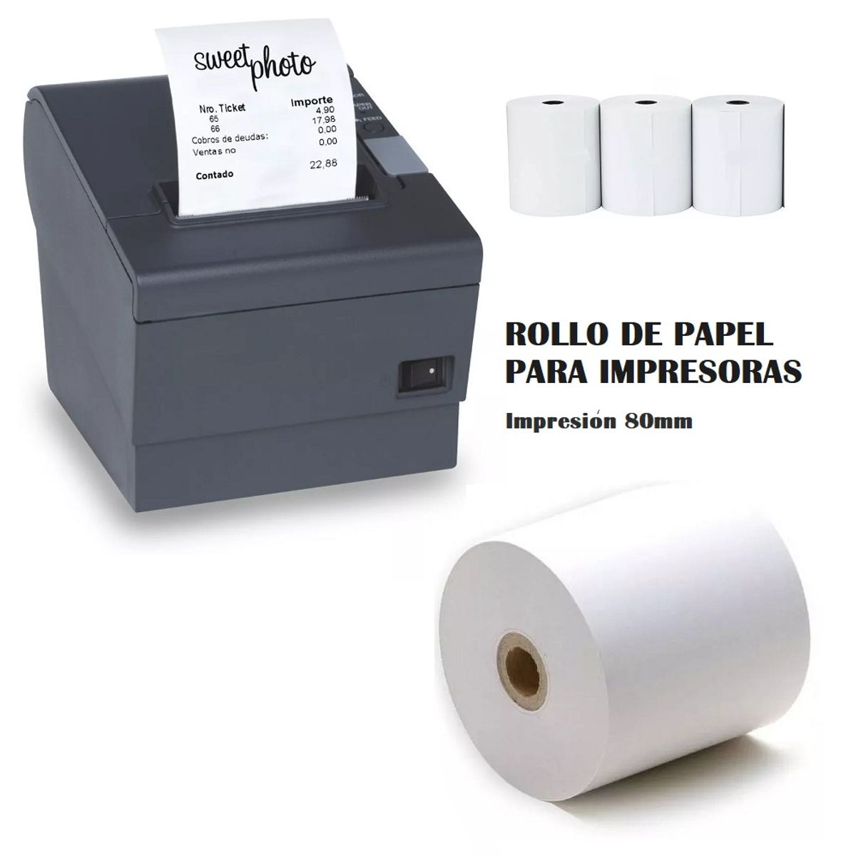 GENERICO - set de 5 rollos de papel 80mm para impresoras o ticketera