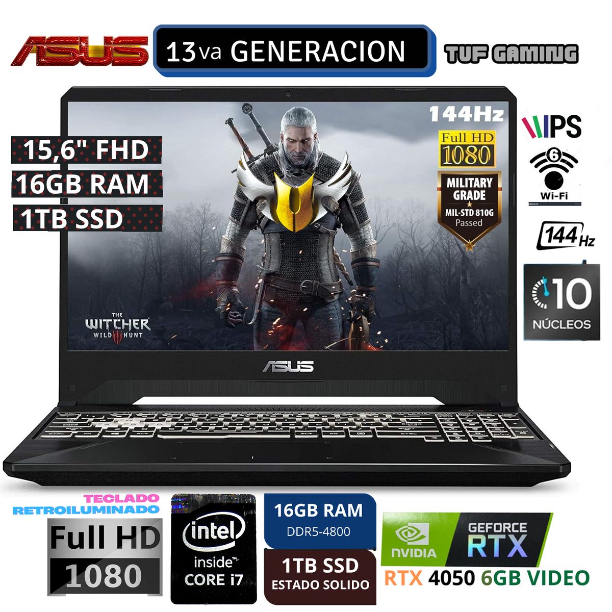 ASUS - Laptop Asus TUF F15 FX507VU-LP180 Intel Core i7 13620H RAM 16GB Disco 1TB SSD Video RTX 4050 6GB
