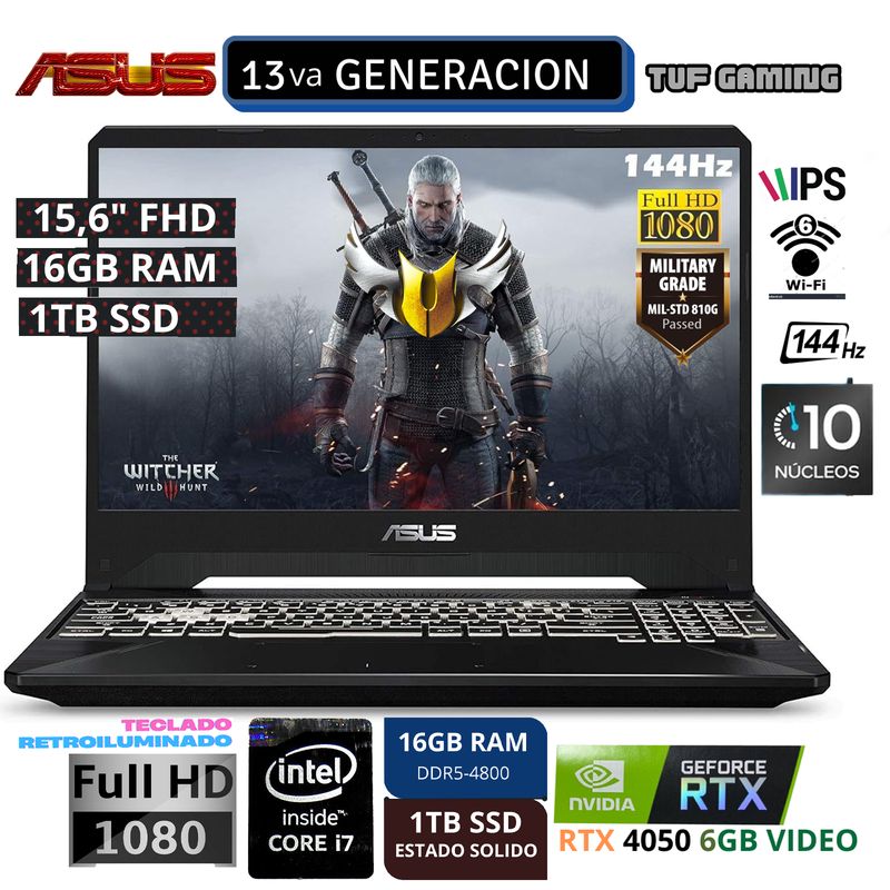 ASUS - Laptop Asus TUF F15 FX507VU-LP180 Intel Core i7 13620H RAM 16GB Disco 1TB SSD Video RTX 4050 6GB