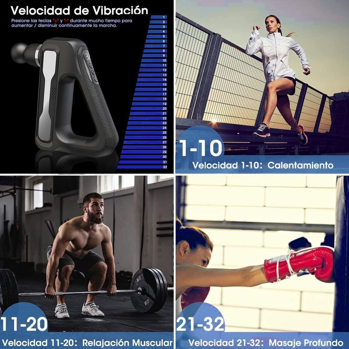 MASSAGE GUNS - Pistola Masajeadora Profesional 8 en 1 Recargable