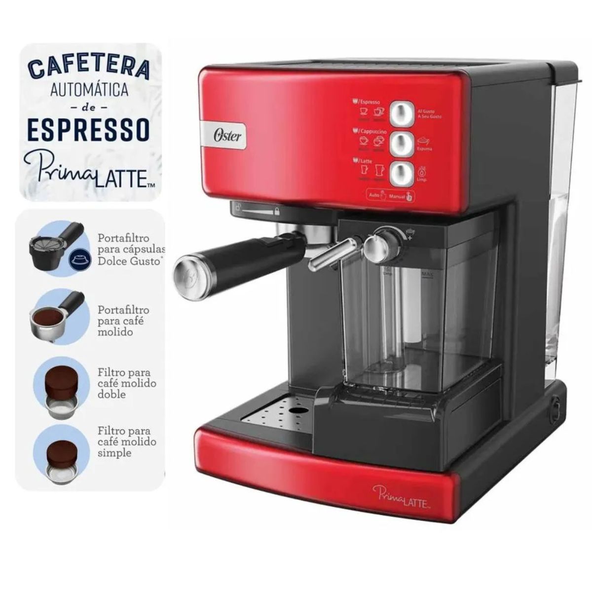 OSTER - Cafetera Automática de Espresso Oster® PrimaLatte™ Rojo
