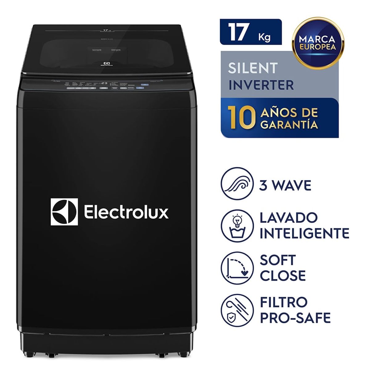ELECTROLUX - Lavadora Electrolux Carga Superior 17kg Efficient Silent Inverter Negra EWIJ17F2XSYB