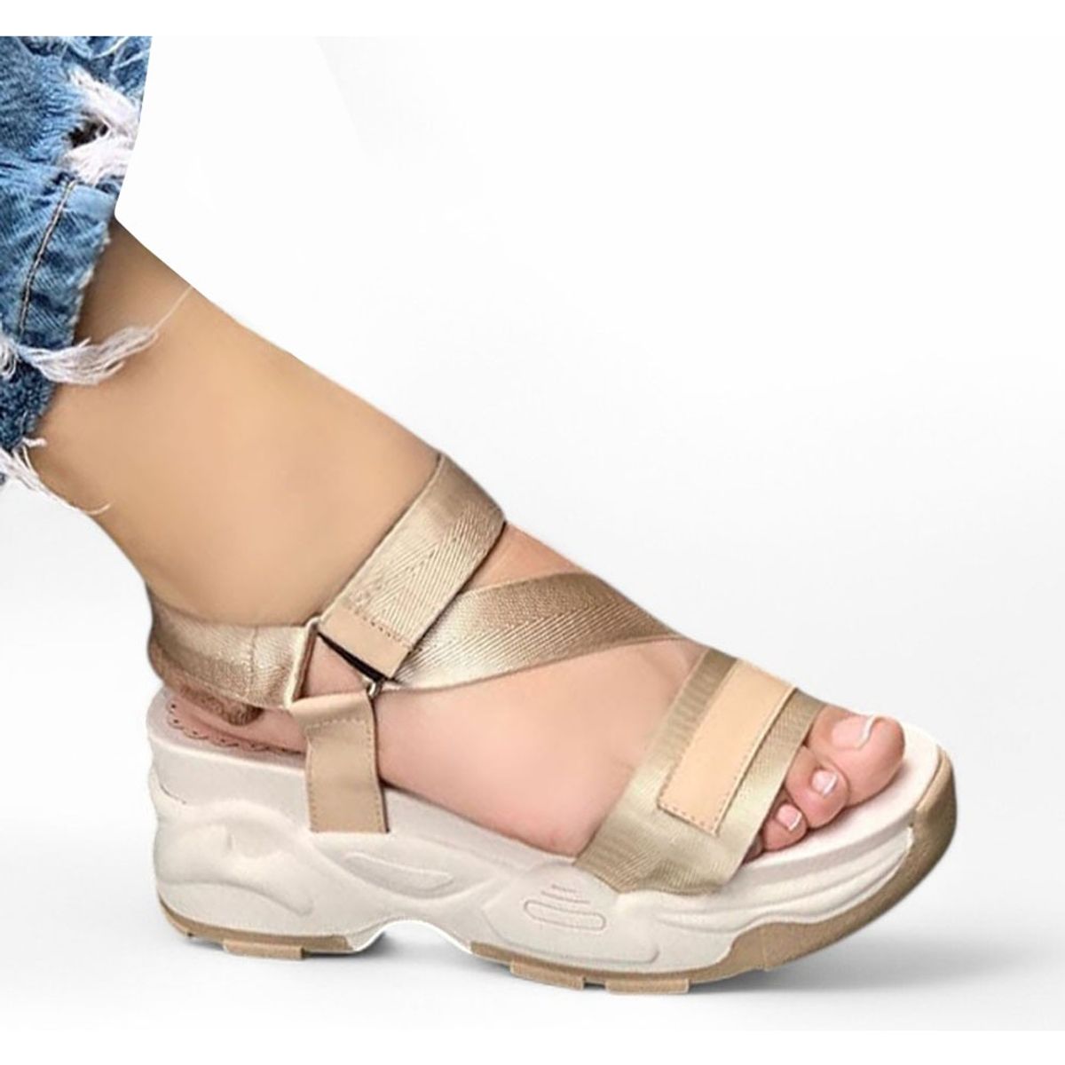 GENERICO - Sandalia Mujer Futurista Plataforma 4 Cm 2086L-55 Color Beige