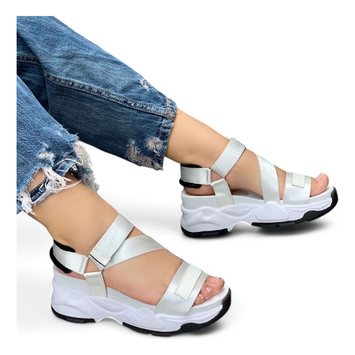 GENERICO - Sandalia Mujer Futurista Plataforma 4 Cm 2086L-55 Color Blanco