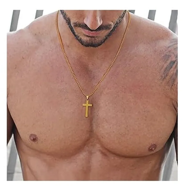 OEM - Collar Cruz Hombre Plana Grande Acero Inoxidable 316L