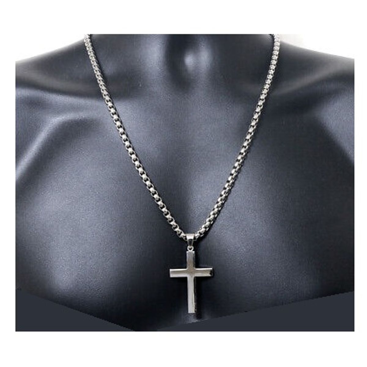 OEM - Collar Cruz Hombre Plana Grande Acero Inoxidable 316L x SAN VALENTIN