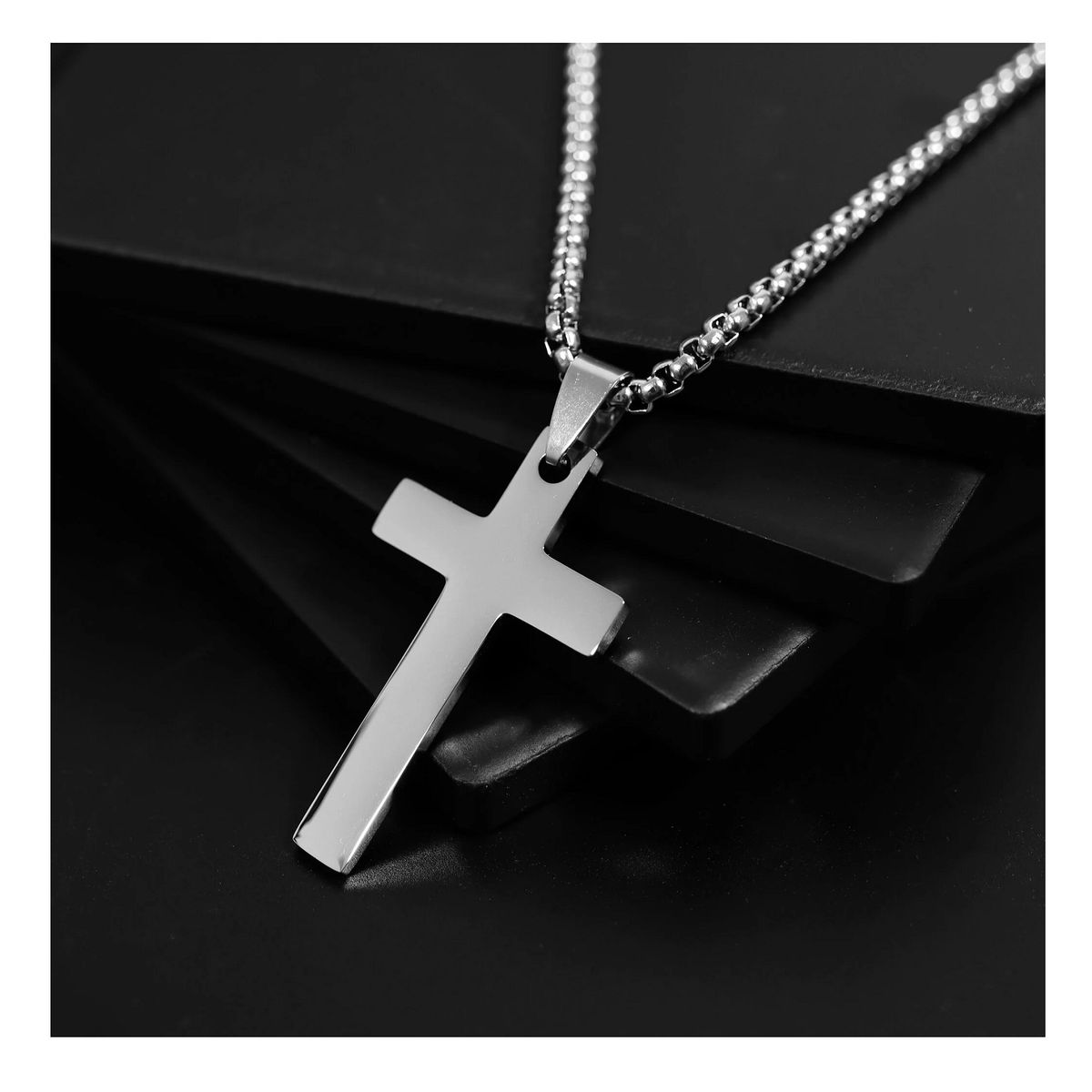 OEM - Collar Cruz Hombre Plana Grande Acero Inoxidable 316L x SAN VALENTIN