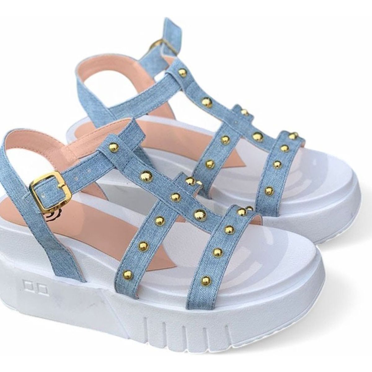 GENERICO - Sandalia Mujer Piedras Taco 7 Cm 2086L-55 Color Celeste