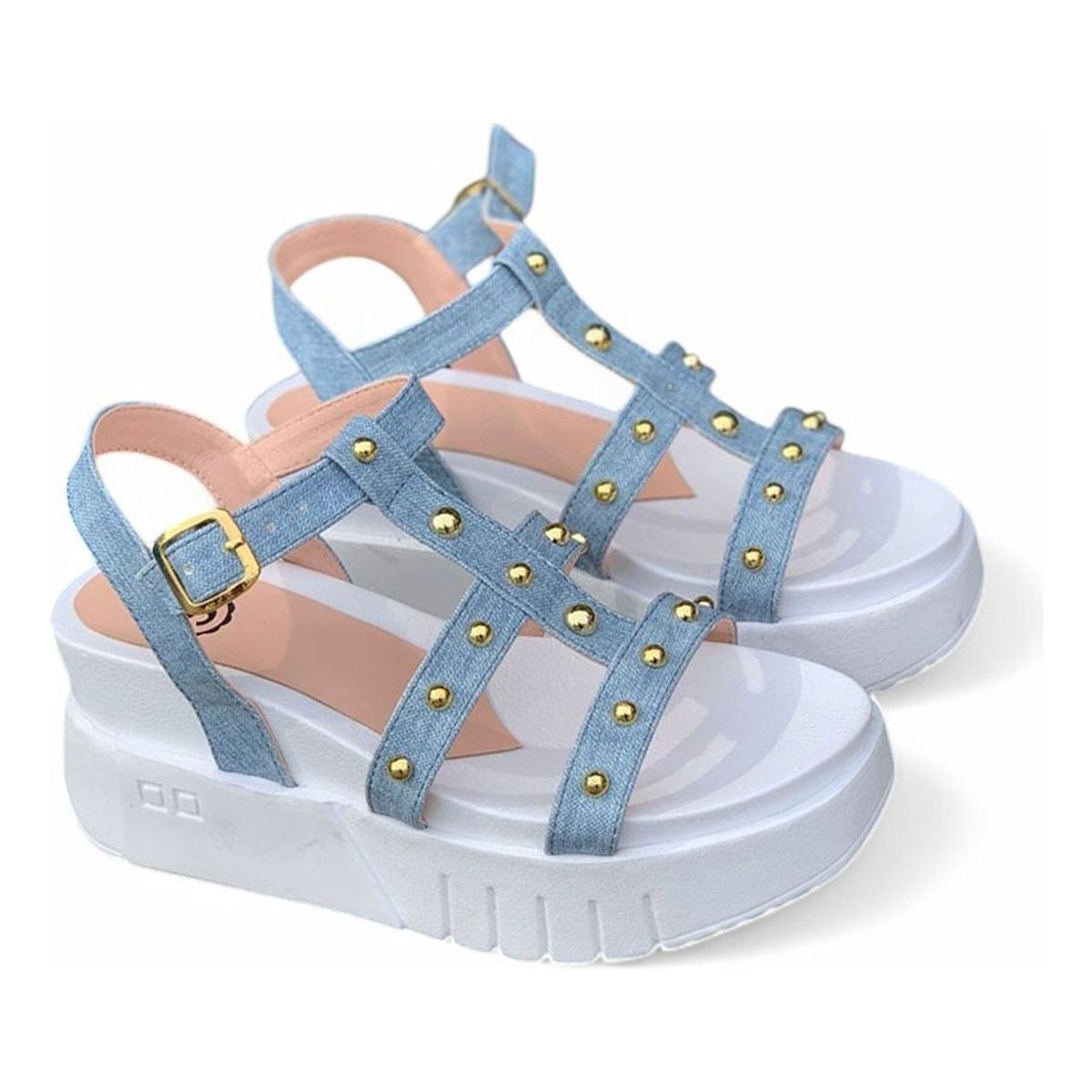 GENERICO - Sandalia Mujer Piedras Taco 7 Cm 2086L-55 Color Celeste