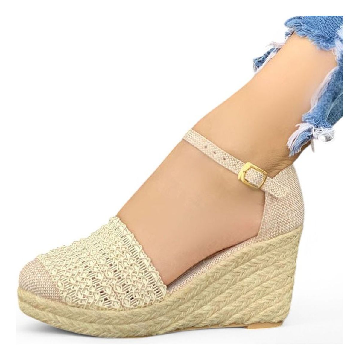GENERICO - Sandalia Mujer Tejido Tarco 9 Cm 2086L-55 Color Beige