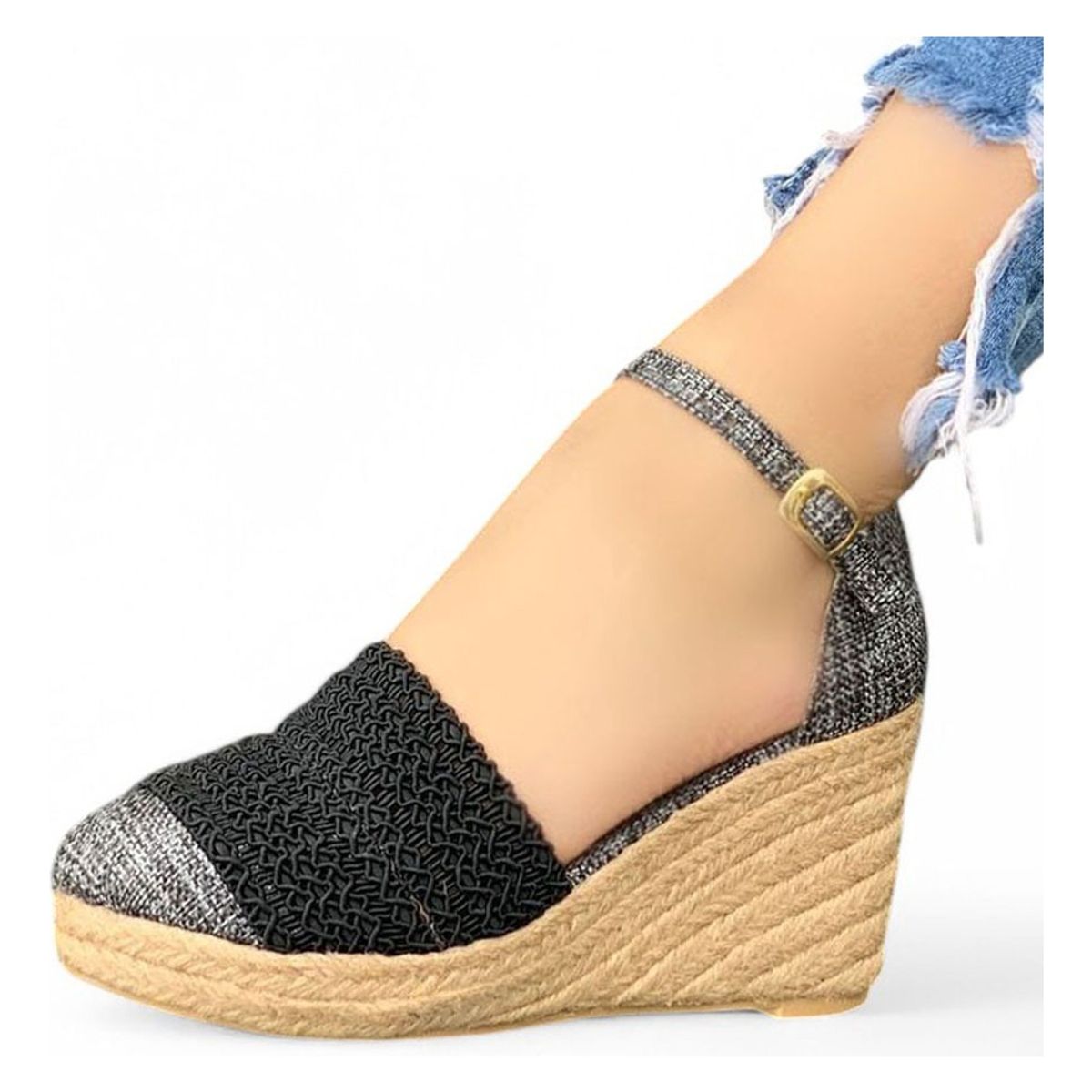 GENERICO - Sandalia Mujer Tejido Tarco 9 Cm 2086L-55 Color Negro