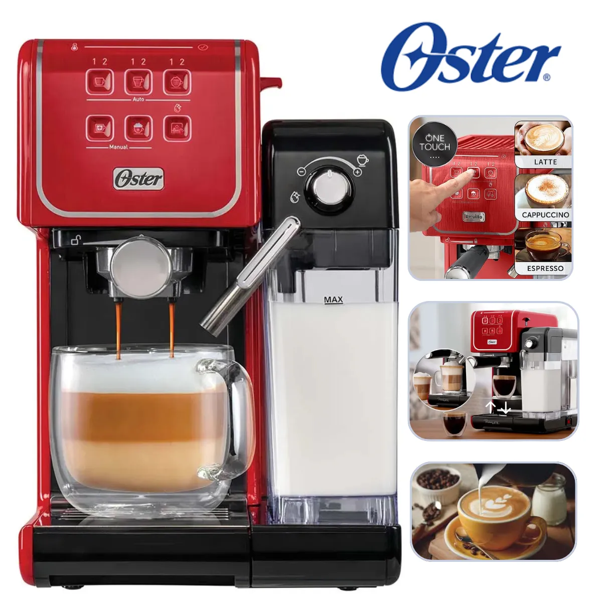 OSTER - Cafetera PrimaLatte Touch Oster BVSTEM6801R Rojo