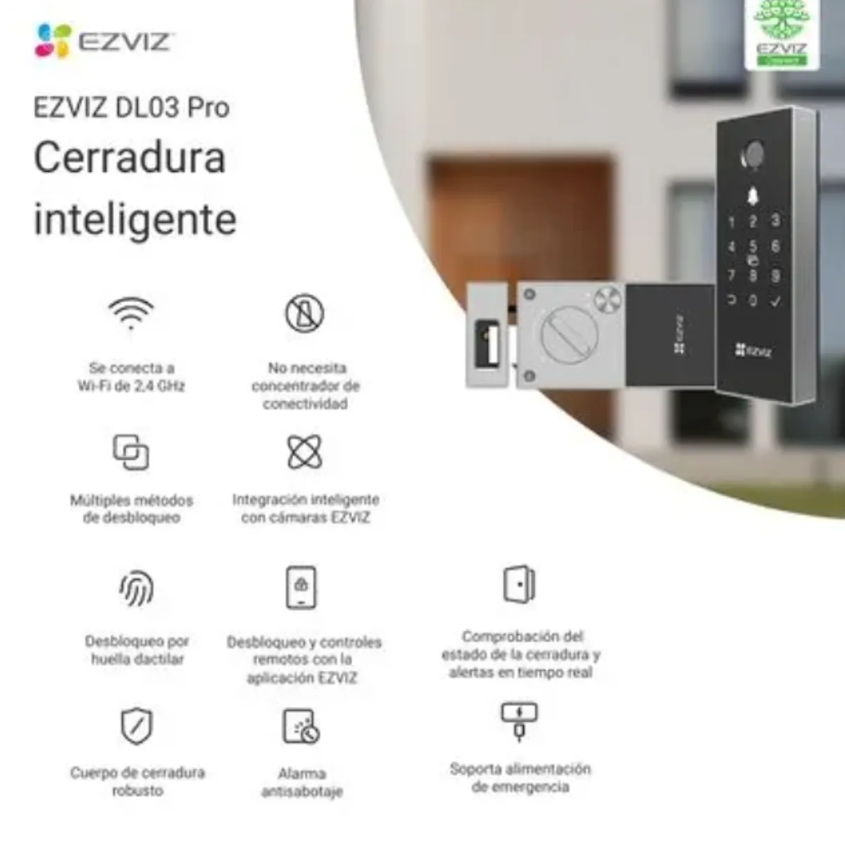 EZVIZ - Cerradura Inteligente EZVIZ DL03 PRO Desbloqueo Remoto y Huella Bateria