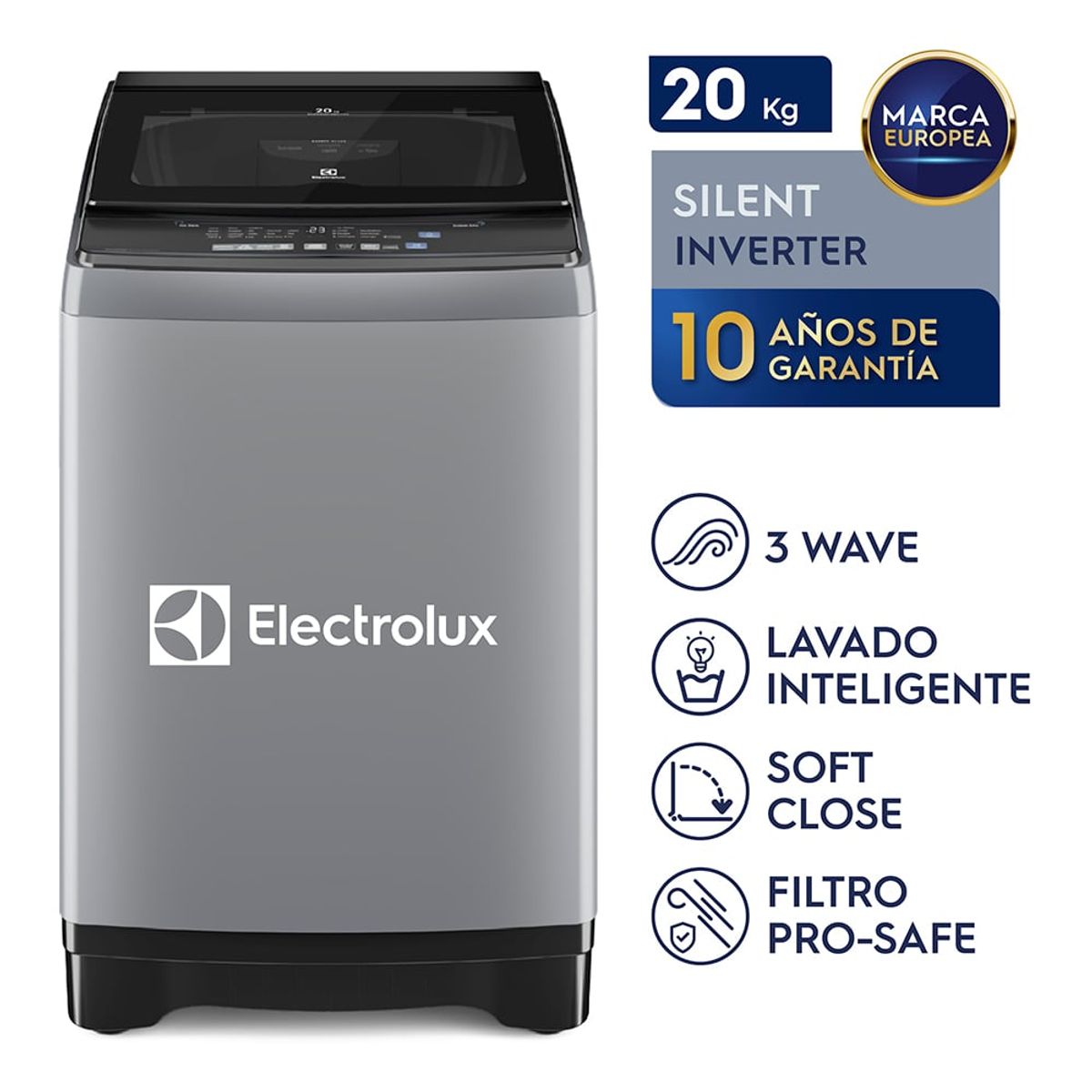 ELECTROLUX - Lavadora Electrolux Carga Superior 20kg Efficient Silent Inverter Gris EWIJ20F2XSYG