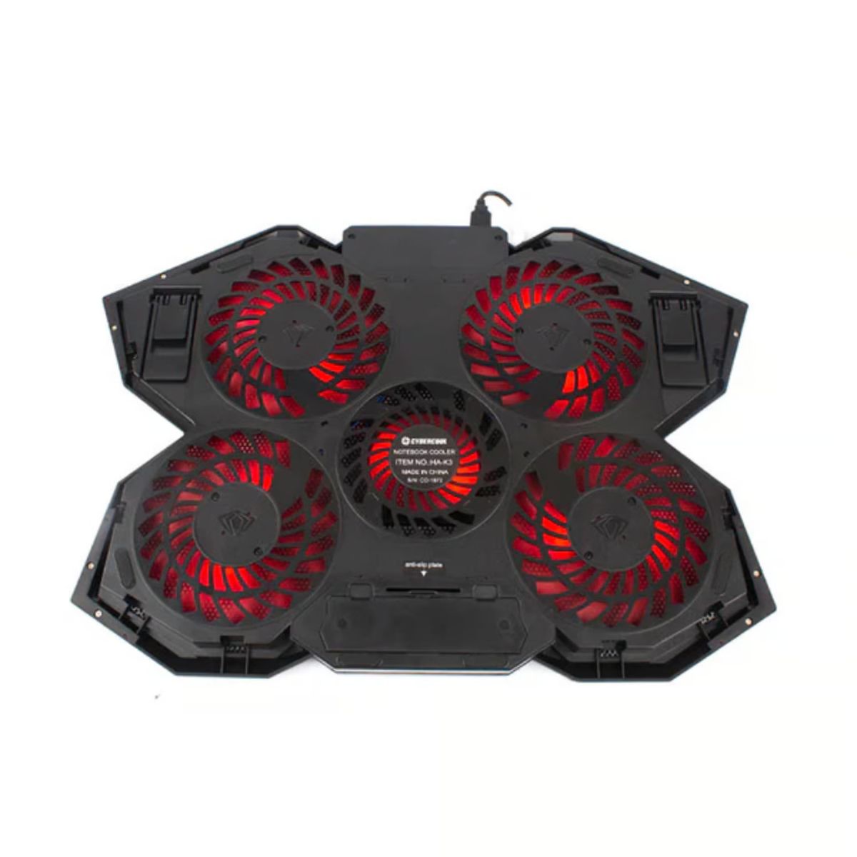CYBERCOOL - Cooler Para Laptop Cybercool HA-K3 con 5 Ventiladores USB Led Rojo