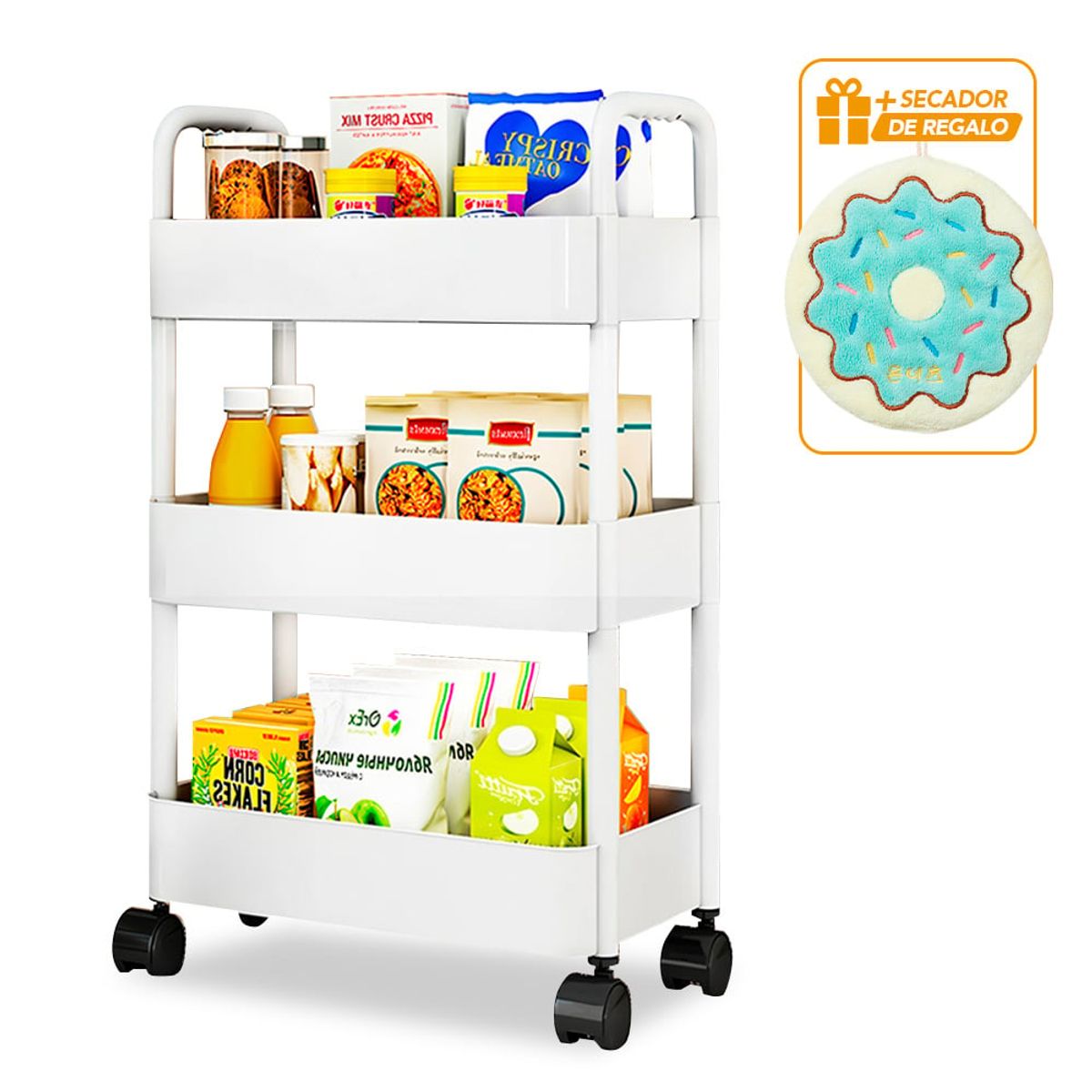 KELLER - Organizador con Ruedas 3 Niv BL JK3 Y Toalla de Mano SM6 de Regalo