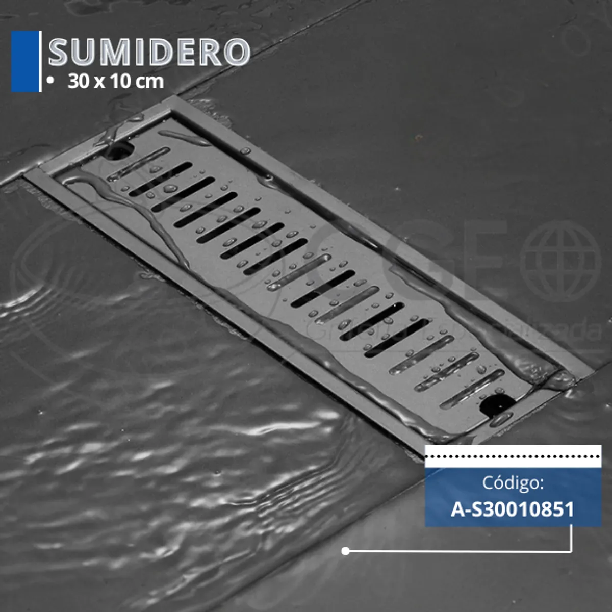 XM - SUMIDERO DE ACERO SUS 304 RECTANGULAR 10X30 CM NEGRO A-S30010851