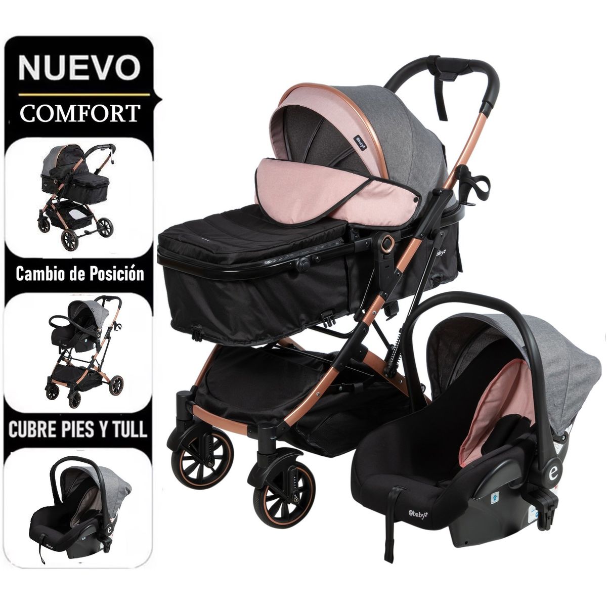 EBABY - EBABY Coche Moises Clint con Porta bebe RS