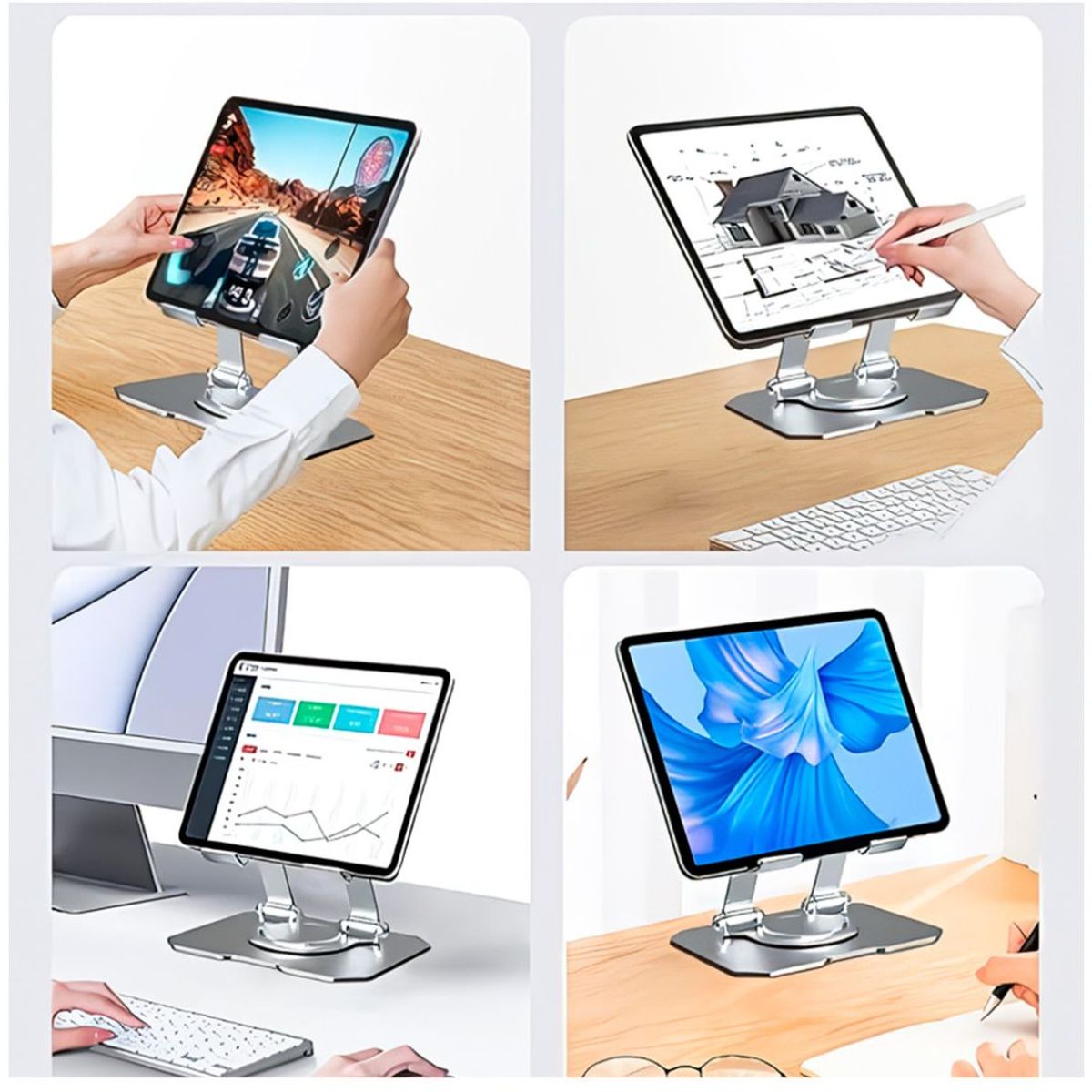 GENERICO - Soporte Plegable De Aluminio giratorio para Tablet Ipad cel