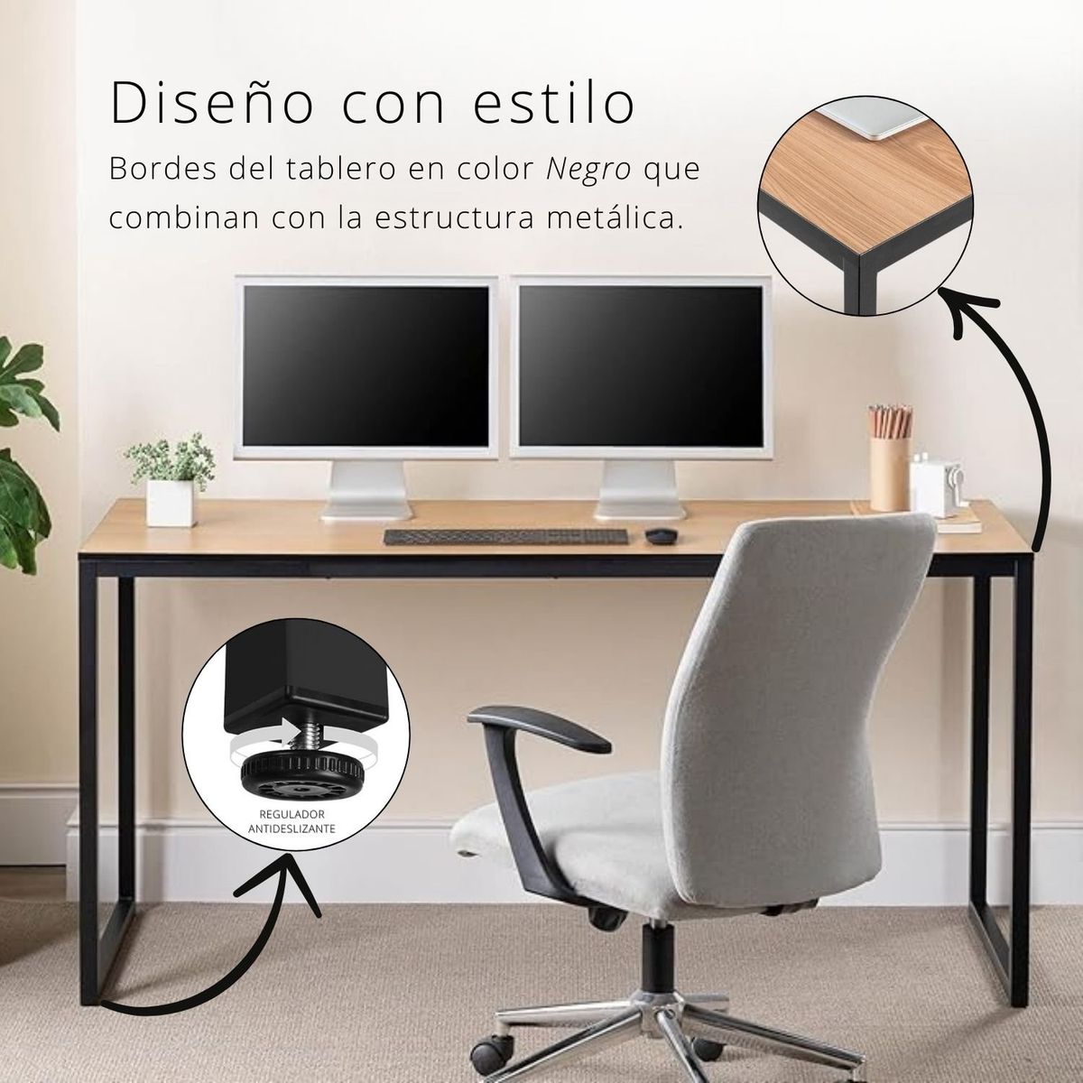 GENERICO - Combo Nox Escritorio Haya + Cajonera Negra Coricha Home