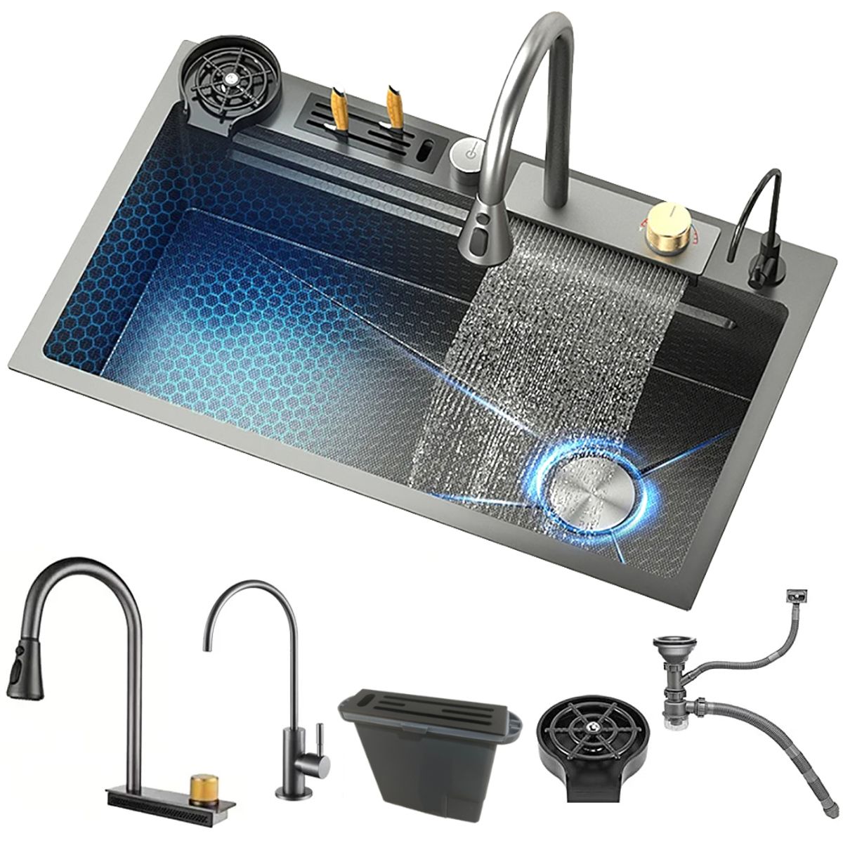 FRITECSA - Lavadero Multifuncional 75x46x22 Acero Inox 304 con Portacuchillos